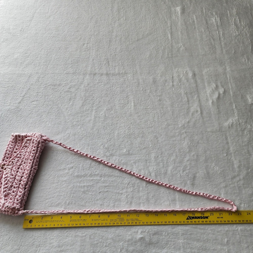 Crochet Shoulder Bag Pink Handcrafted Knit Envelope Crossbody Boho Coquette 80s - Picture 12 of 14